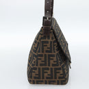 FENDI Zucca Canvas Mamma Baguette Shoulder Bag Black Brown Auth 185374V-3