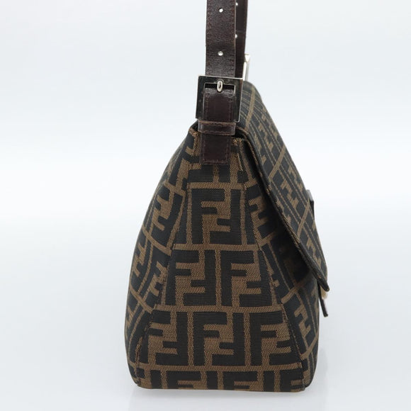 FENDI Zucca Canvas Mamma Baguette Shoulder Bag Black Brown Auth 185374V