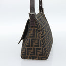 FENDI Zucca Canvas Mamma Baguette Shoulder Bag Black Brown Auth 185374V-4