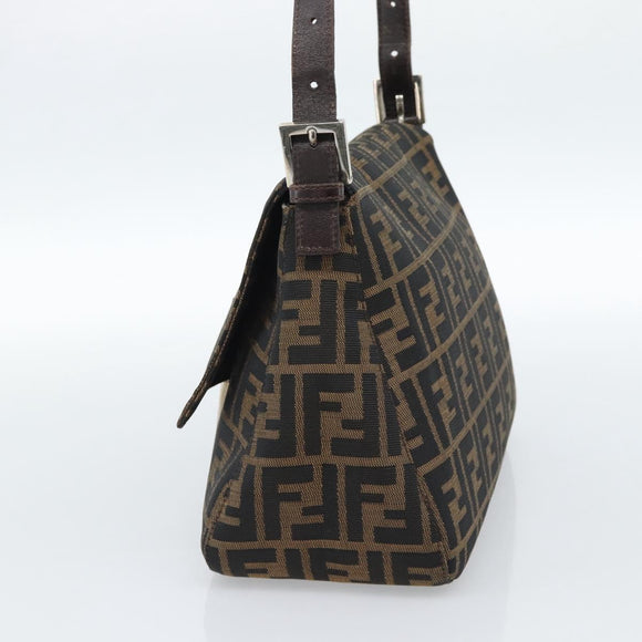 FENDI Zucca Canvas Mamma Baguette Shoulder Bag Black Brown Auth 185374V