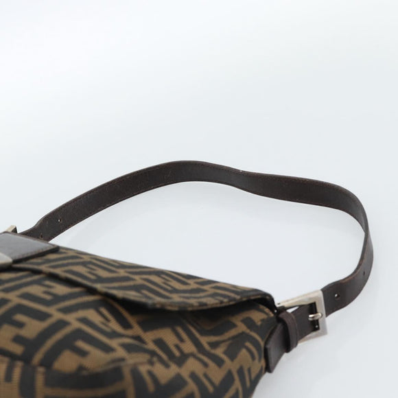 FENDI Zucca Canvas Mamma Baguette Shoulder Bag Black Brown Auth 185374V