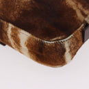 FENDI Mamma Baguette Shoulder Bag Harako Leather Brown Silver Auth 185377V-13