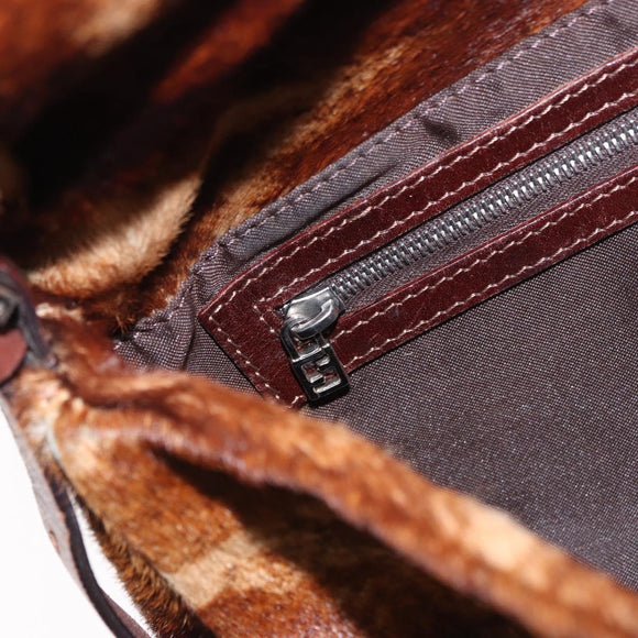 FENDI Mamma Baguette Shoulder Bag Harako Leather Brown Silver Auth 185377V