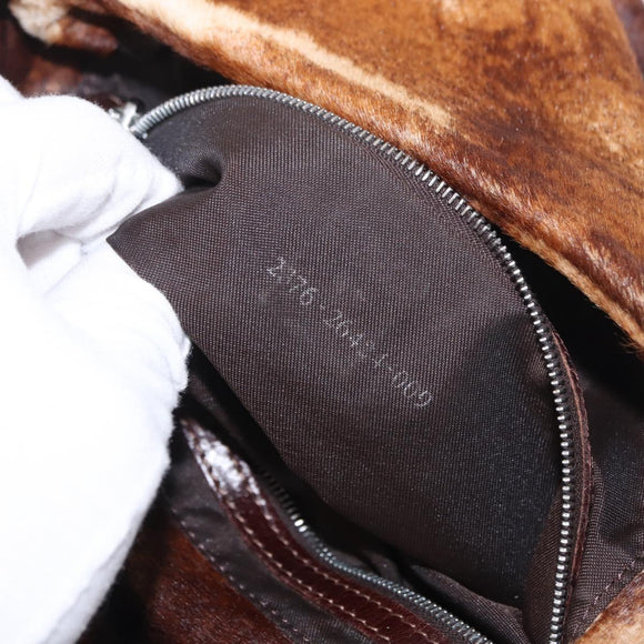 FENDI Mamma Baguette Shoulder Bag Harako Leather Brown Silver Auth 185377V