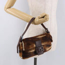 FENDI Mamma Baguette Shoulder Bag Harako Leather Brown Silver Auth 185377V-25
