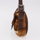 FENDI Mamma Baguette Shoulder Bag Harako Leather Brown Silver Auth 185377V-4