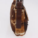 FENDI Mamma Baguette Shoulder Bag Harako Leather Brown Silver Auth 185377V-5