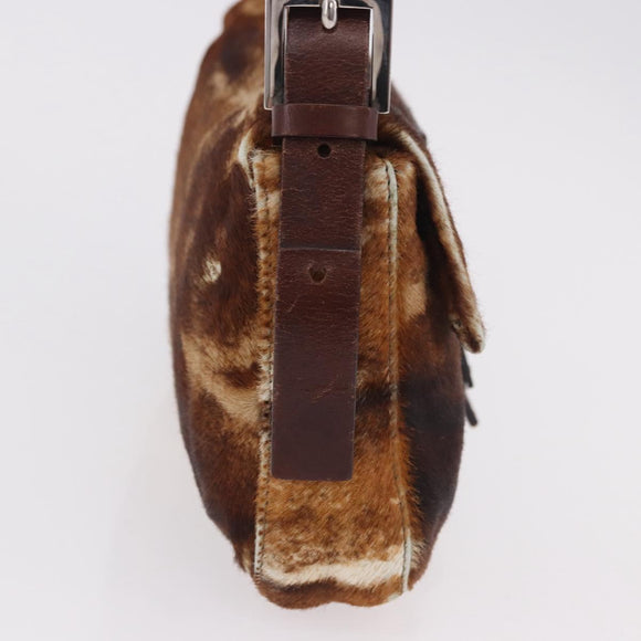 FENDI Mamma Baguette Shoulder Bag Harako Leather Brown Silver Auth 185377V