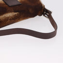 FENDI Mamma Baguette Shoulder Bag Harako Leather Brown Silver Auth 185377V-7