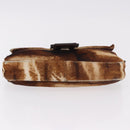 FENDI Mamma Baguette Shoulder Bag Harako Leather Brown Silver Auth 185377V-9