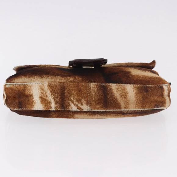 FENDI Mamma Baguette Shoulder Bag Harako Leather Brown Silver Auth 185377V