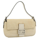 FENDI Mamma Baguette Shoulder Bag Straw Beige Silver Auth 185378V-1