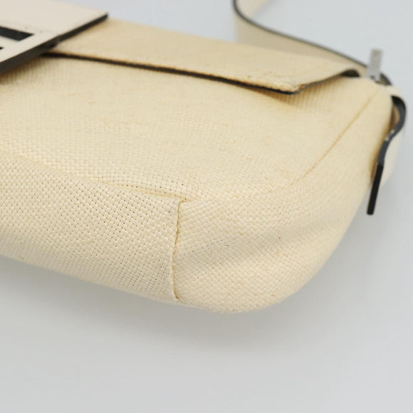 FENDI Mamma Baguette Shoulder Bag Straw Beige Silver Auth 185378V