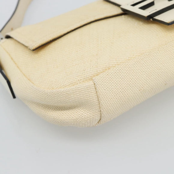 FENDI Mamma Baguette Shoulder Bag Straw Beige Silver Auth 185378V