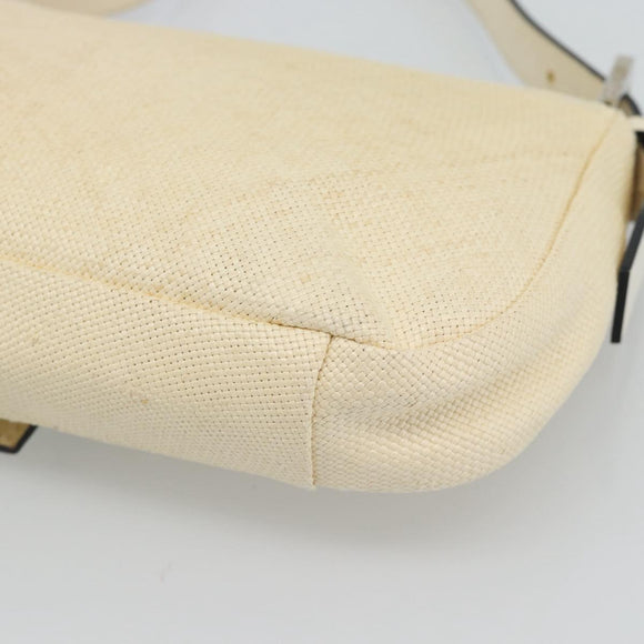 FENDI Mamma Baguette Shoulder Bag Straw Beige Silver Auth 185378V