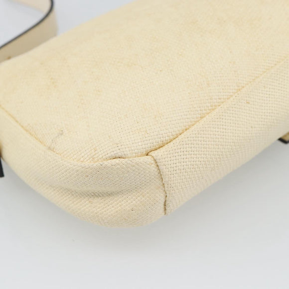 FENDI Mamma Baguette Shoulder Bag Straw Beige Silver Auth 185378V