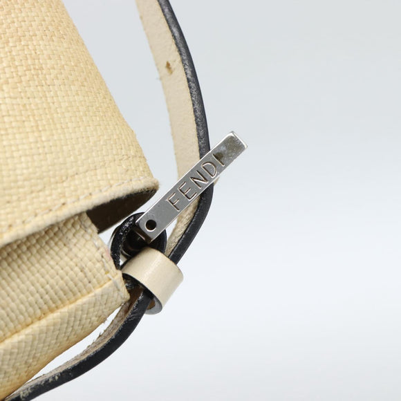 FENDI Mamma Baguette Shoulder Bag Straw Beige Silver Auth 185378V