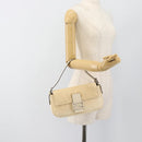 FENDI Mamma Baguette Shoulder Bag Straw Beige Silver Auth 185378V-23