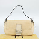 FENDI Mamma Baguette Shoulder Bag Straw Beige Silver Auth 185378V-12