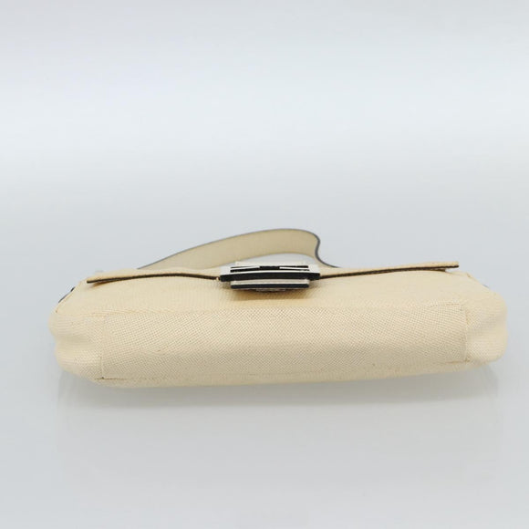 FENDI Mamma Baguette Shoulder Bag Straw Beige Silver Auth 185378V
