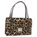 FENDI Hand Bag Harako Leather Brown Silver Auth 185379-1