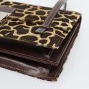 FENDI Hand Bag Harako Leather Brown Silver Auth 185379-9