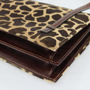 FENDI Hand Bag Harako Leather Brown Silver Auth 185379-15