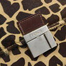 FENDI Hand Bag Harako Leather Brown Silver Auth 185379-17