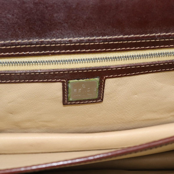 FENDI Hand Bag Harako Leather Brown Silver Auth 185379