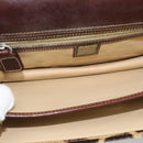 FENDI Hand Bag Harako Leather Brown Silver Auth 185379-11