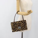 FENDI Hand Bag Harako Leather Brown Silver Auth 185379-24
