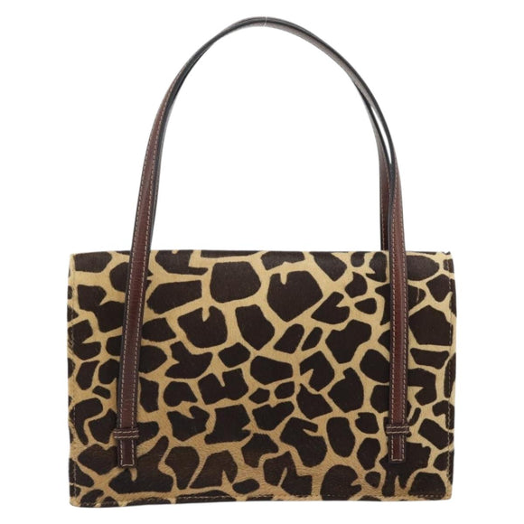 FENDI Hand Bag Harako Leather Brown Silver Auth 185379