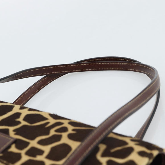 FENDI Hand Bag Harako Leather Brown Silver Auth 185379