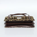 FENDI Hand Bag Harako Leather Brown Silver Auth 185379-5