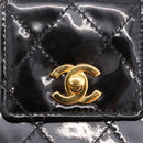 CHANEL Matelasse Hand Bag Patent leather Black Gold CC Auth 185385A-15