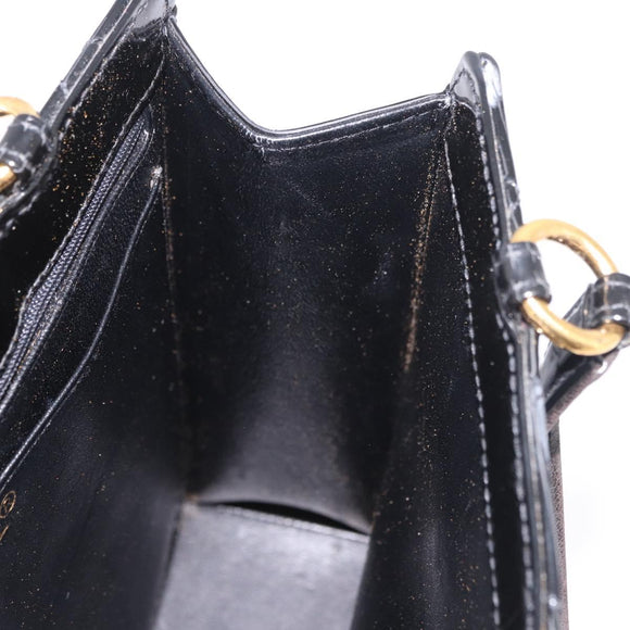CHANEL Matelasse Hand Bag Patent leather Black Gold CC Auth 185385A