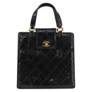 CHANEL Matelasse Hand Bag Patent leather Black Gold CC Auth 185385A-2