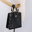 CHANEL Matelasse Hand Bag Patent leather Black Gold CC Auth 185385A-24