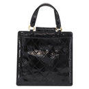 CHANEL Matelasse Hand Bag Patent leather Black Gold CC Auth 185385A-3