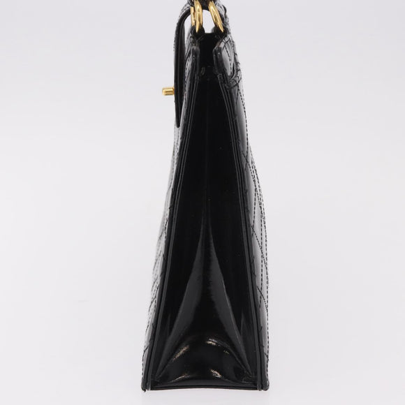 CHANEL Matelasse Hand Bag Patent leather Black Gold CC Auth 185385A