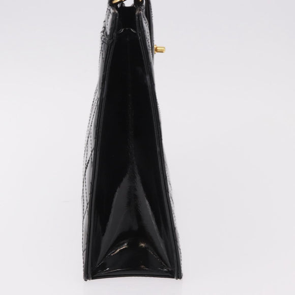 CHANEL Matelasse Hand Bag Patent leather Black Gold CC Auth 185385A