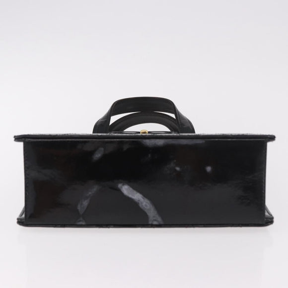 CHANEL Matelasse Hand Bag Patent leather Black Gold CC Auth 185385A