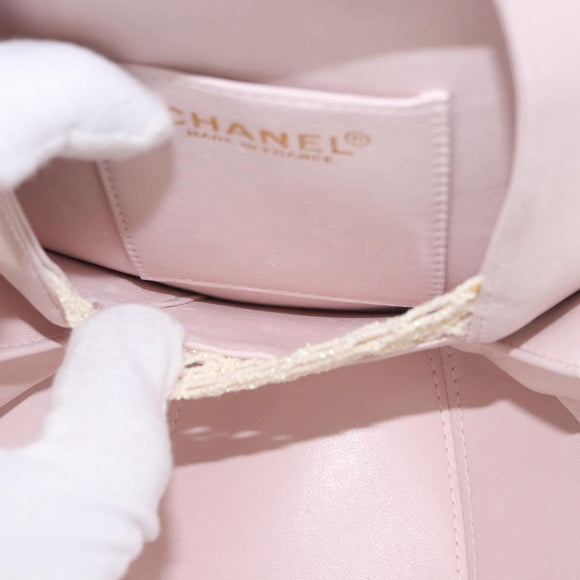 CHANEL Camellia Chain Hand Bag Lamb Skin Pink Gold CC Auth 185386SM