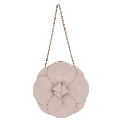 CHANEL Camellia Chain Hand Bag Lamb Skin Pink Gold CC Auth 185386SM - 0