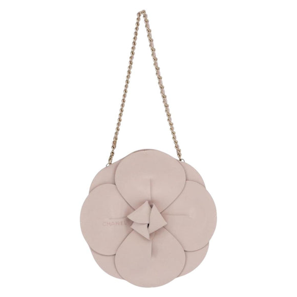 CHANEL Camellia Chain Hand Bag Lamb Skin Pink Gold CC Auth 185386SM