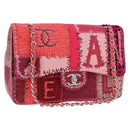 CHANEL Chain Patchwork Shoulder Bag Tweed Pink Silver CC Auth 185387SM-1