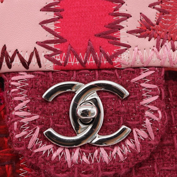 CHANEL Chain Patchwork Shoulder Bag Tweed Pink Silver CC Auth 185387SM