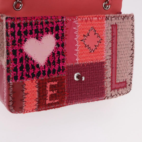 CHANEL Chain Patchwork Shoulder Bag Tweed Pink Silver CC Auth 185387SM