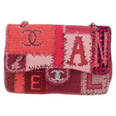 CHANEL Chain Patchwork Shoulder Bag Tweed Pink Silver CC Auth 185387SM-2