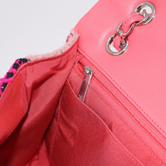 CHANEL Chain Patchwork Shoulder Bag Tweed Pink Silver CC Auth 185387SM